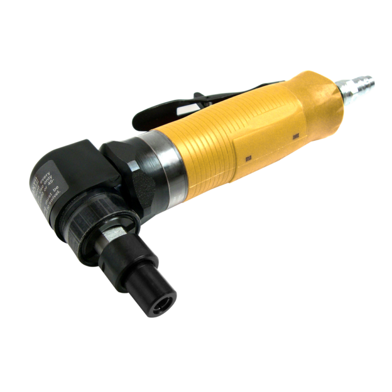 Yellow and black pneumatic tool with a black front attachment and a metal