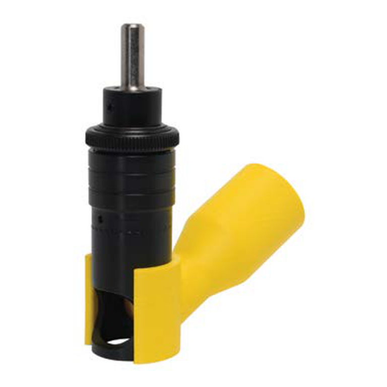 Black dust-shroud body with a yellow lower guard attached to a metal shank