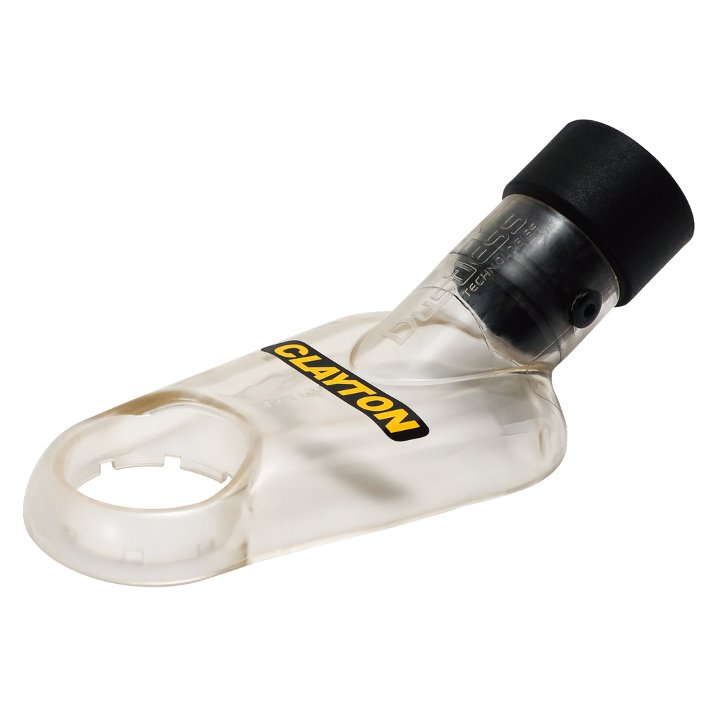 Clear dust shroud with a front ring, angled body, and black rear section