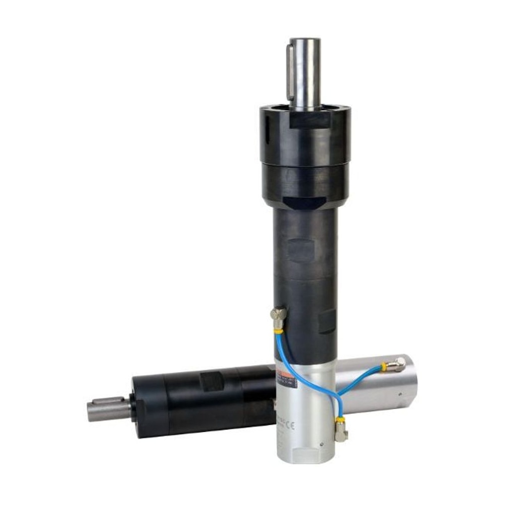 Product view of a black air motor with brake, showing a protruding metal