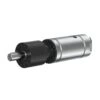 Side view of a black and silver cylindrical air motor with metal shafts