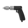 Straight pneumatic drill with a black and silver body, pistol grip