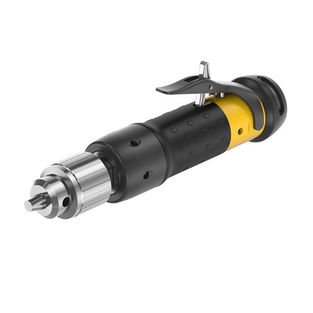 Straight pneumatic drill shown in a 3D-style view, with a black body, yellow