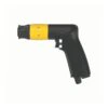 Black and yellow handheld pneumatic drill, side view of a straight body