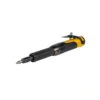 Angled view of a black and yellow pneumatic straight grinder with a tapered