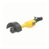 Angled view of a yellow and black pneumatic straight grinder with a large
