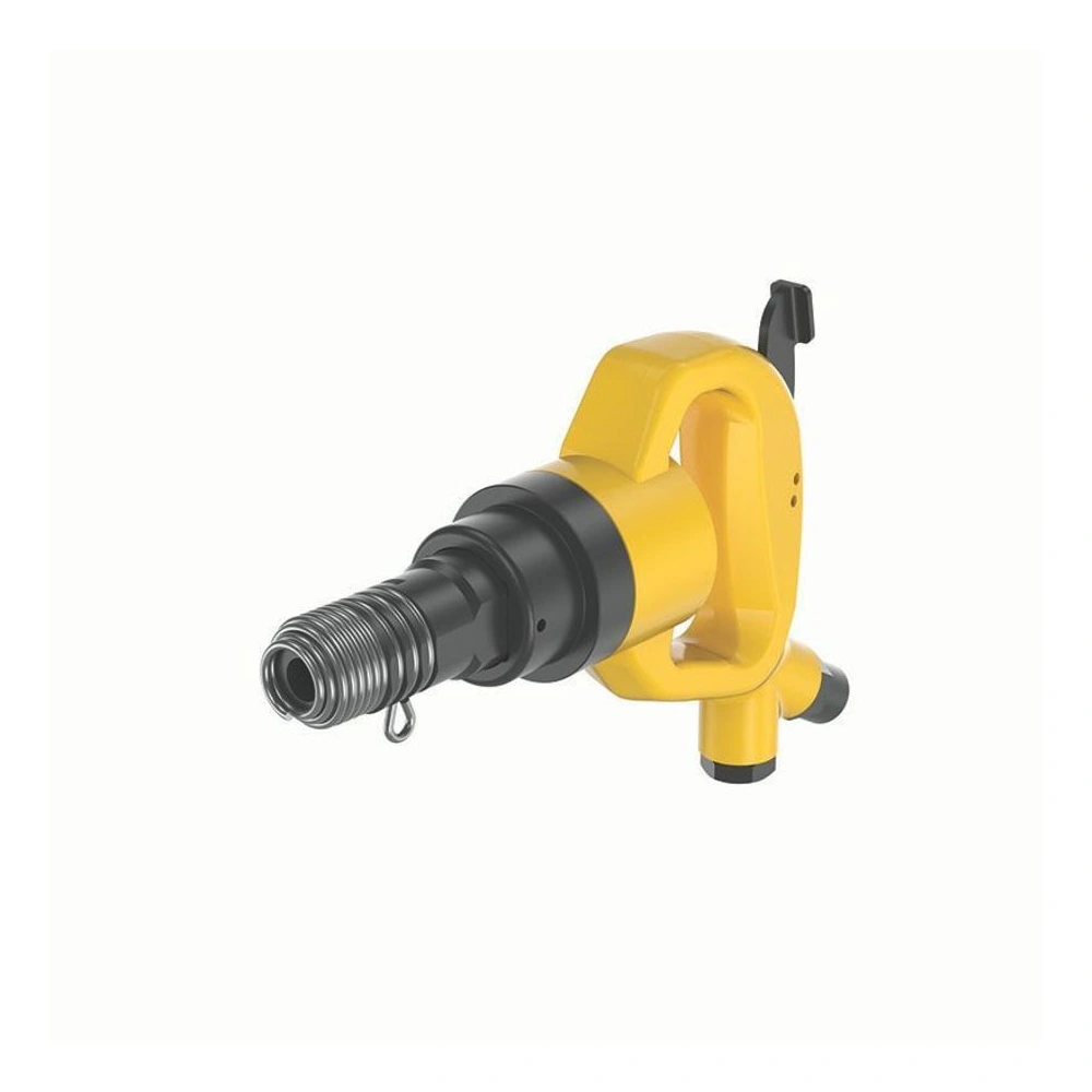 Yellow and black pneumatic chipping hammer shown at an angle