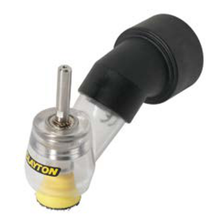 A black dust shroud and angled clear-silver connector nozzle with a short