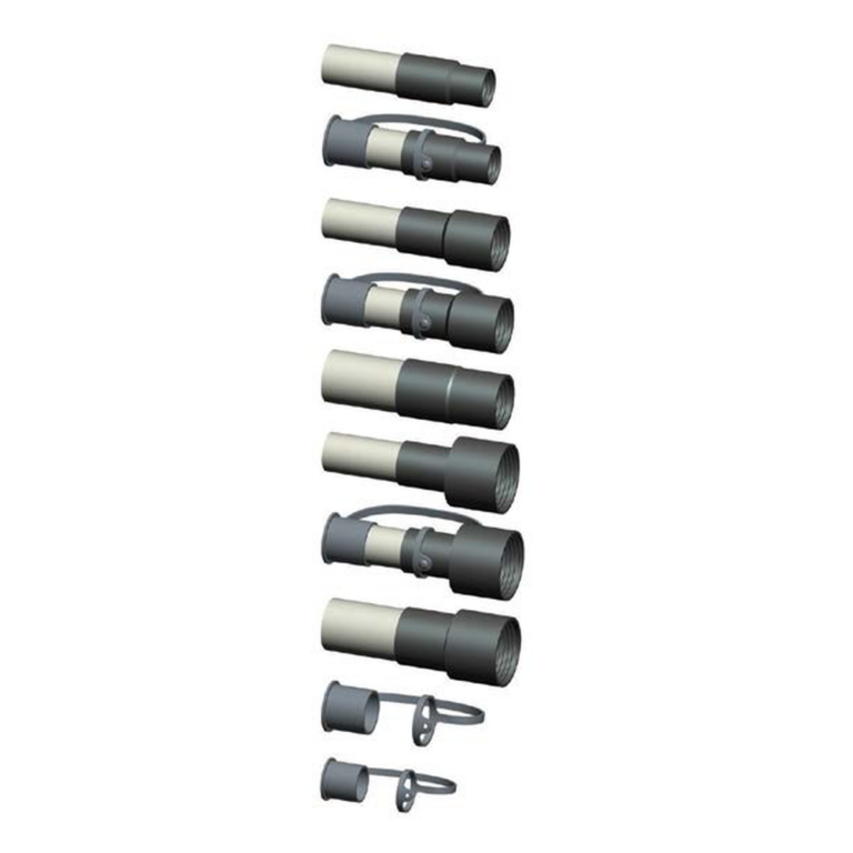 Hose end assembly with two connector ends and locking clips, shown