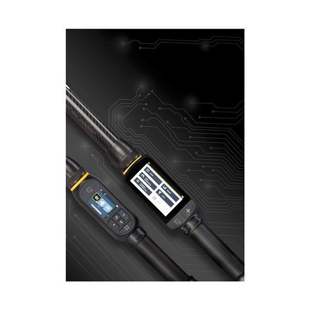 Two digital torque wrenches on a dark background with circuit-like lines