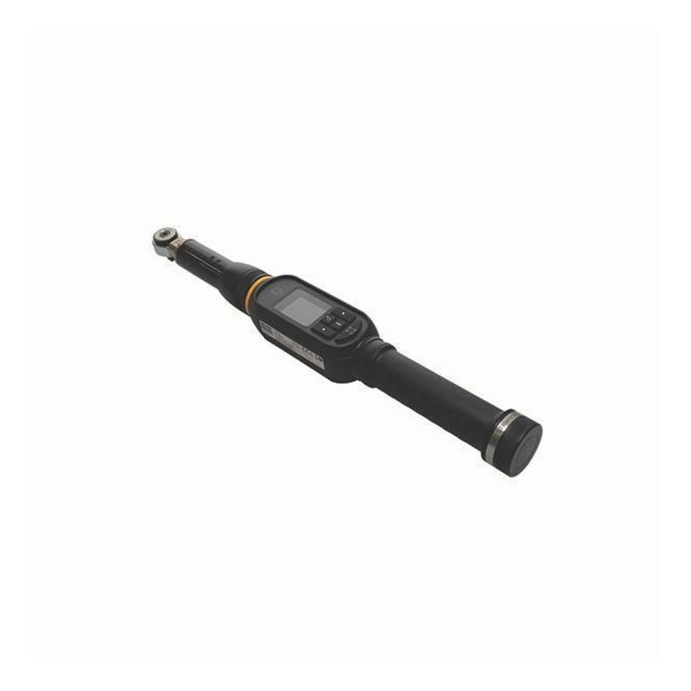 Black digital torque wrench, angled view of a single tool with a right-angle