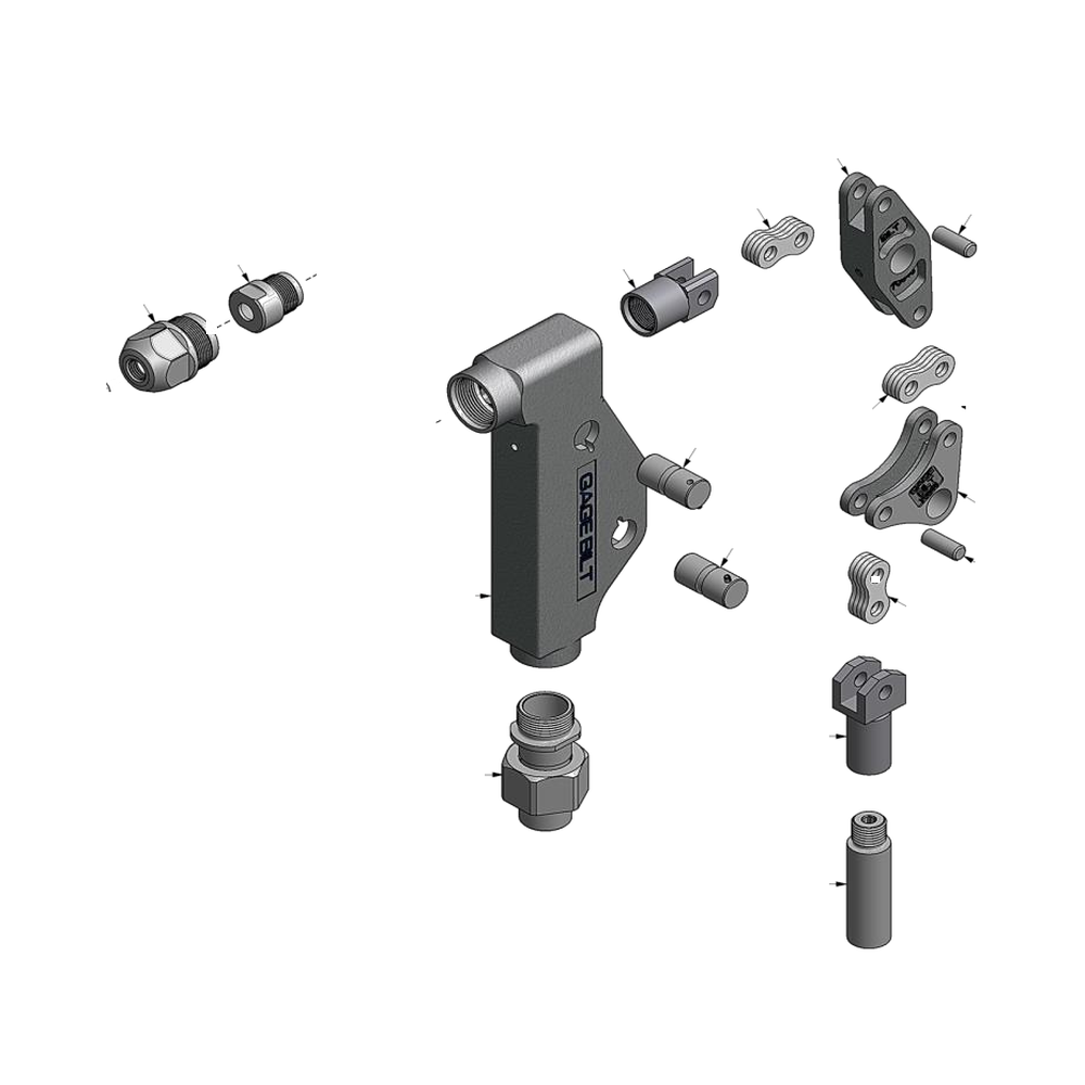 מבט מפורק מספר 2 על רכיבי ראש הסמרור Gage Bilt 08MAX-713A-58RA - Exploded component view 2 of Gage Bilt 08MAX-713A-58RA nose assembly