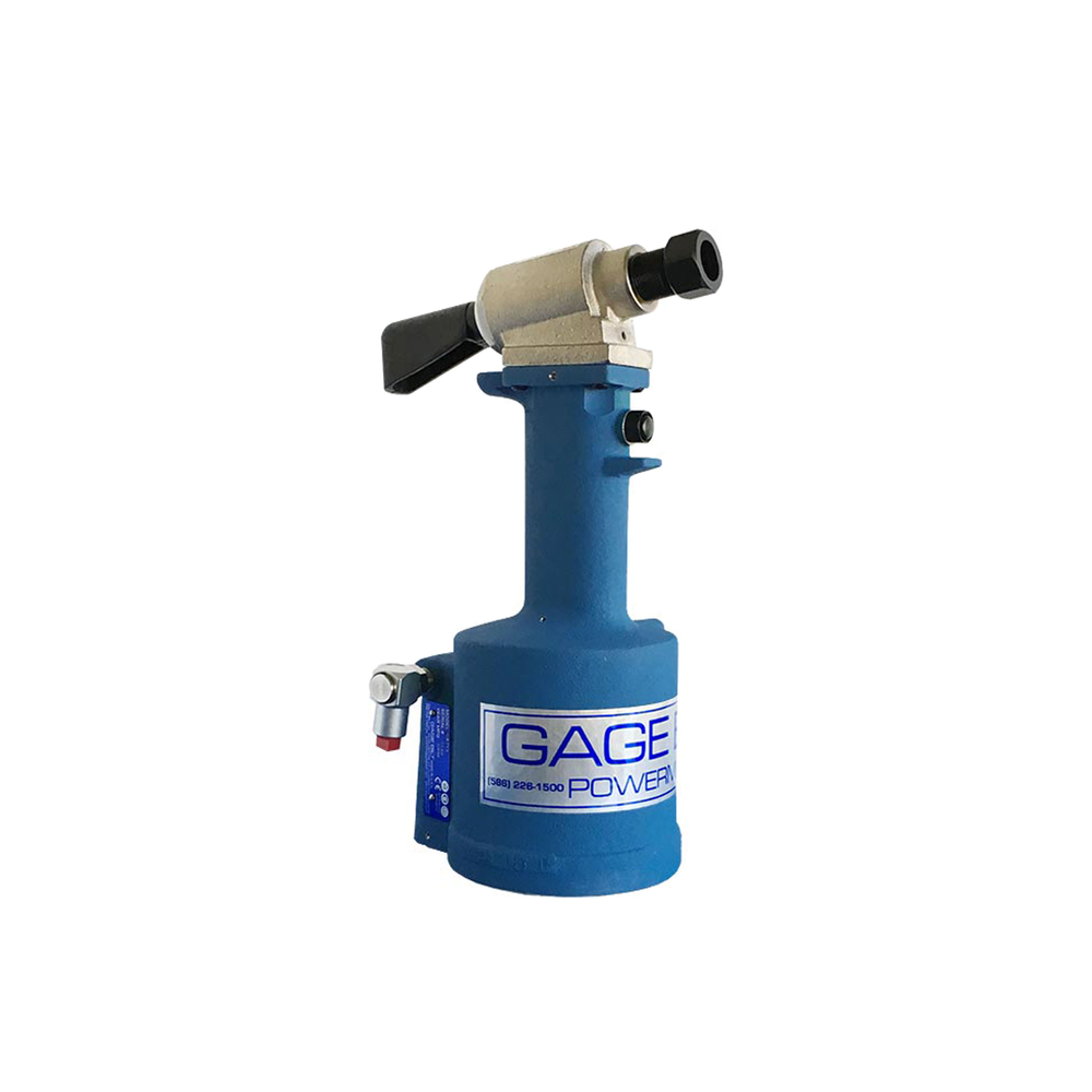 כלי סמרור פנאומטי-הידראולי Gage Bilt GB713 בתצוגת מוצר על רקע לבן - Gage Bilt GB713 pneudraulic riveting tool shown on a white background