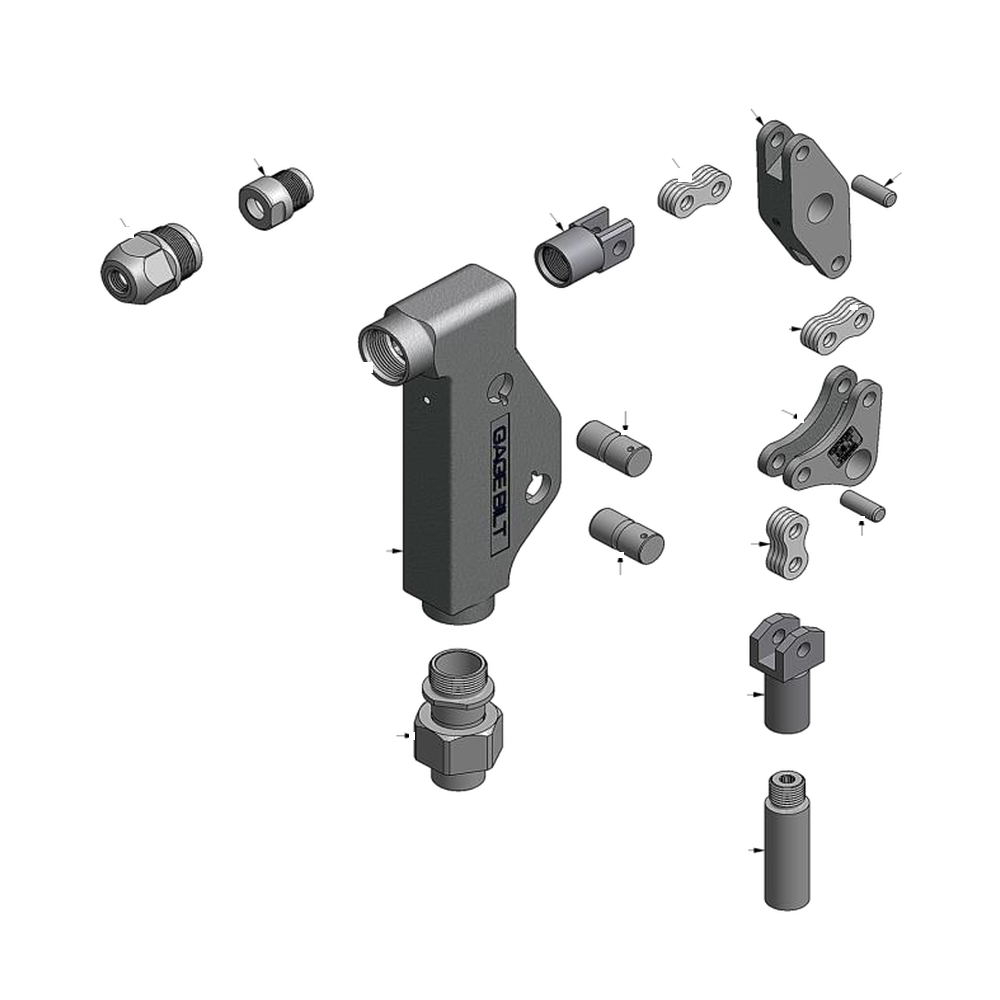 מבט מפורק מספר 2 על רכיבי ראש הסמרור Gage Bilt UBR08-713B-58RA - Exploded component view 2 of Gage Bilt UBR08-713B-58RA nose assembly