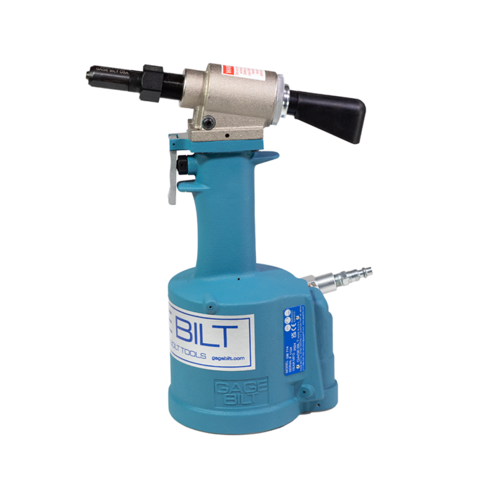 כלי סמרור פנאומטי-הידראולי Gage Bilt GB714 בתצוגת מוצר על רקע לבן - Gage Bilt GB714 pneudraulic riveting tool shown on a white background