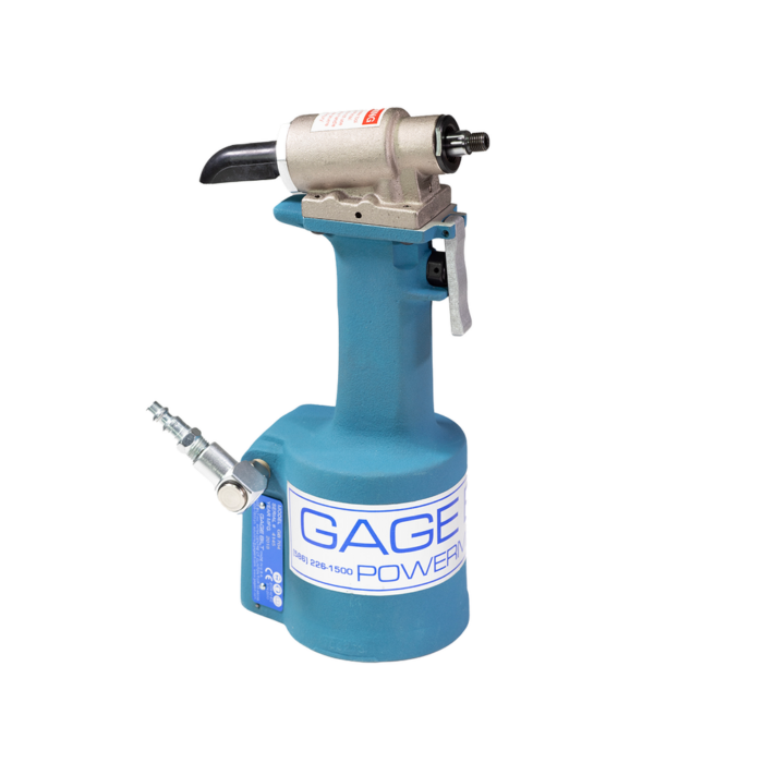 כלי סמרור פנאומטי-הידראולי Gage Bilt GB704 בתצוגת מוצר על רקע לבן - Gage Bilt GB704 pneudraulic riveting tool shown on a white background