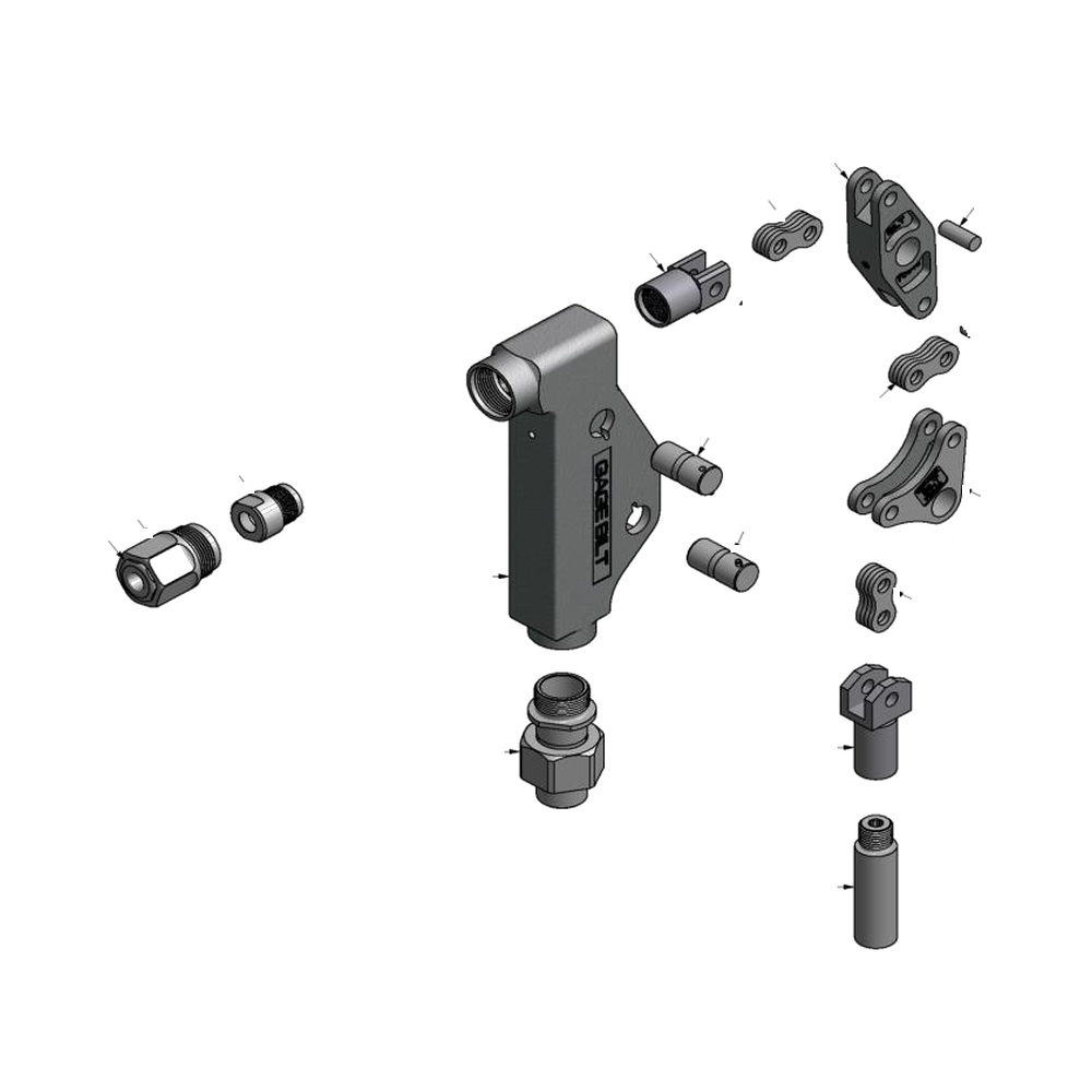 מבט מפורק מספר 2 על רכיבי ראש הסמרור Gage Bilt LB06-713-58RA - Exploded component view 2 of Gage Bilt LB06-713-58RA nose assembly