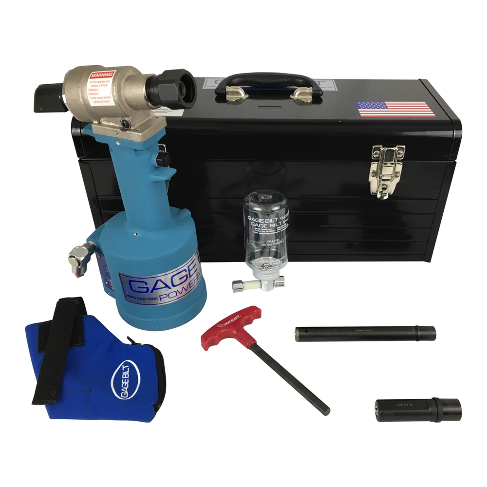 ערכת הסמרור Gage Bilt GB745TCK עם הכלי והאביזרים הכלולים - Gage Bilt GB745TCK riveting kit with the included tool and accessories