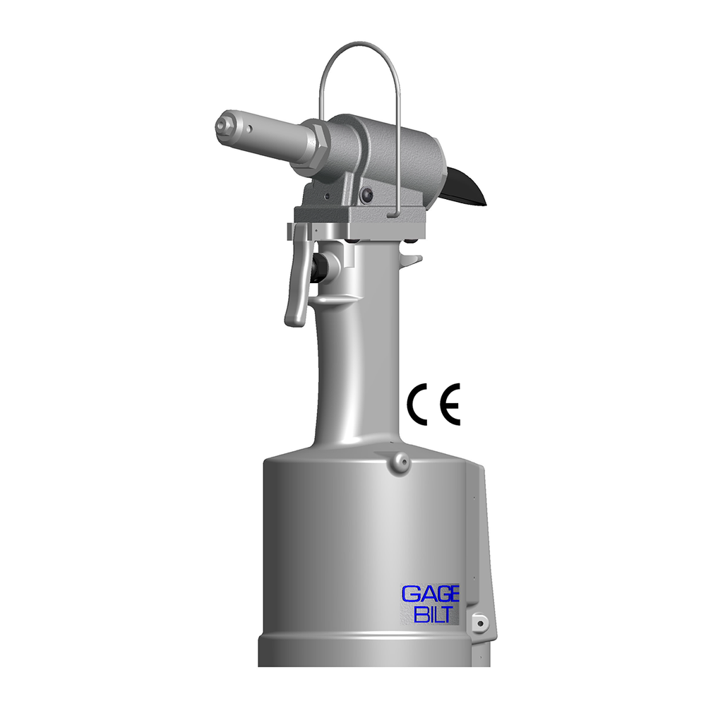 כלי סמרור פנאומטי-הידראולי Gage Bilt GB734 בתצוגת מוצר על רקע לבן - Gage Bilt GB734 pneudraulic riveting tool shown on a white background