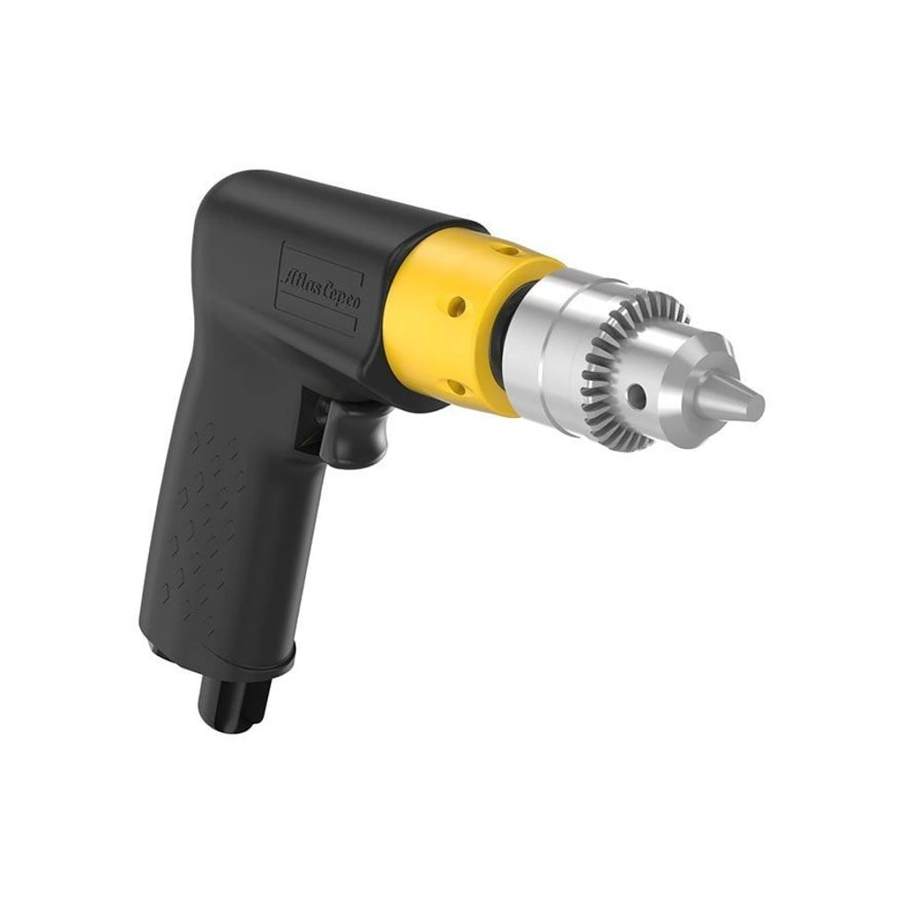 Pistol-grip pneumatic drill in an angled view from the opposite side