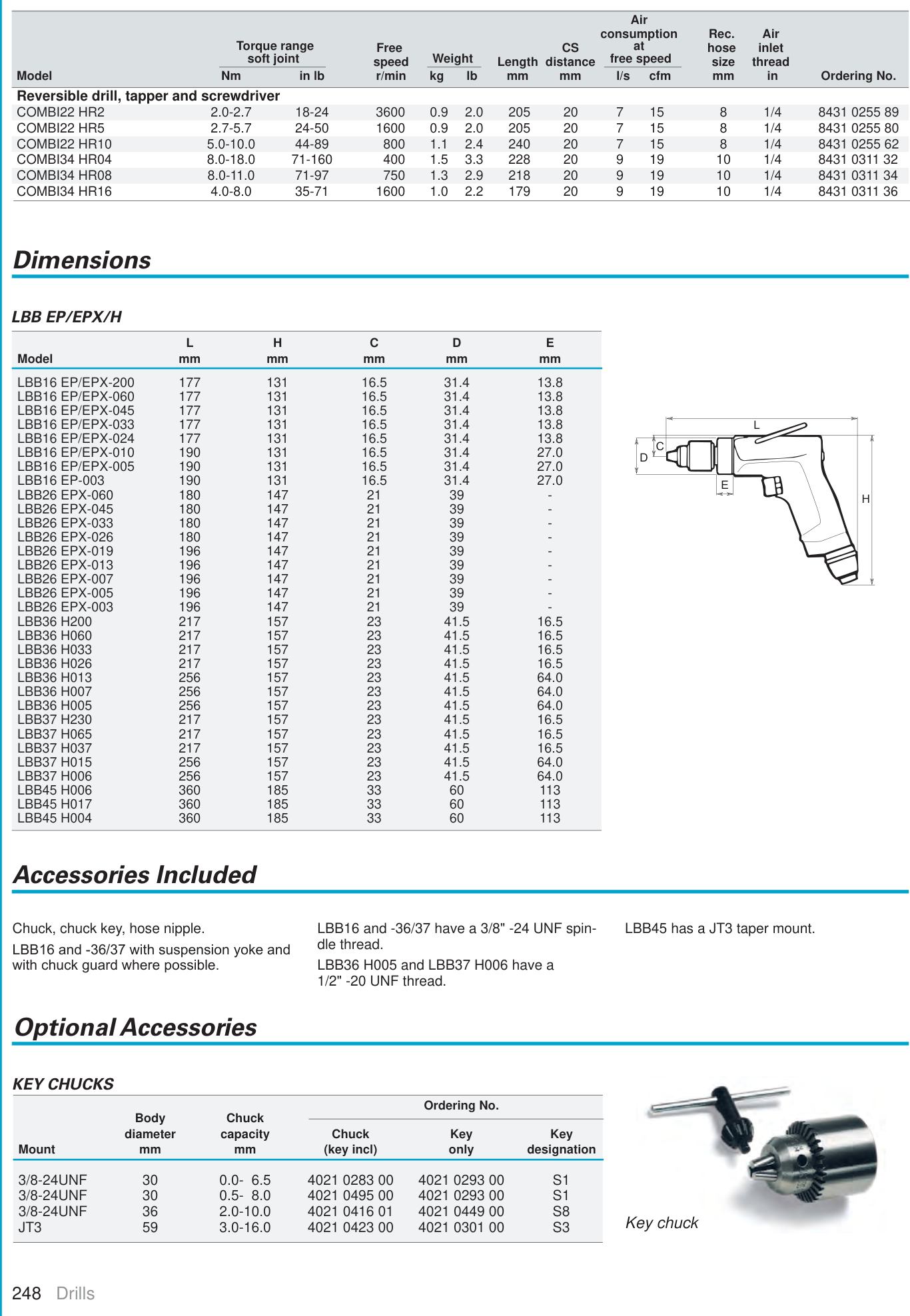 דף קטלוג עם טבלת נתונים ושרטוט מקדחה - Catalog page with table data and drill drawing