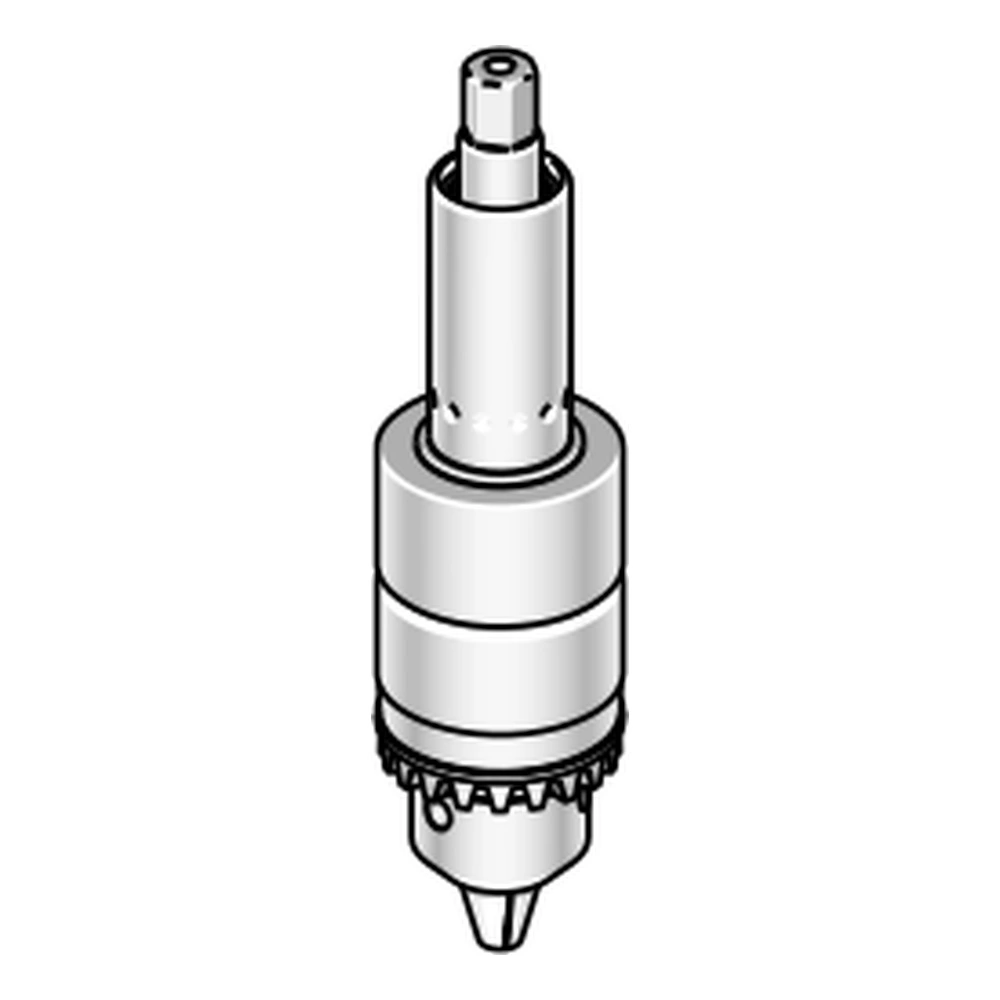 3D render of a white angled drilling unit with a toothed chuck-like lower