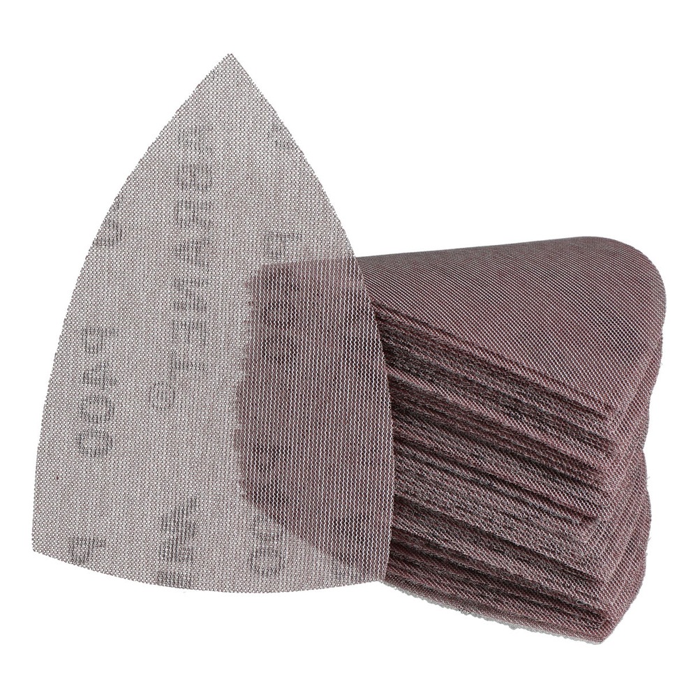 Stack of triangular sanding mesh sheets beside one sheet placed in front