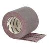 A roll of reddish-brown sanding mesh with a white printed core labeled Mirka