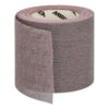 An upright reddish-brown sanding mesh roll with an open edge and material