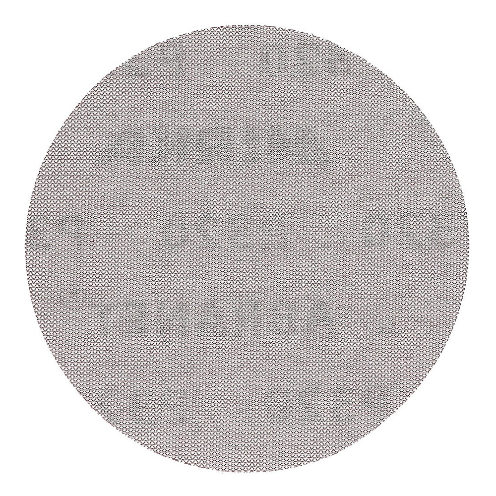 A thin round light-colored sanding disc with a fine mesh pattern, shown