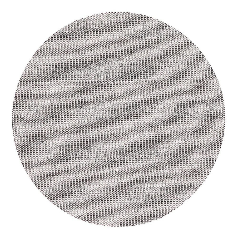 A thin round light-colored sanding disc with a fine mesh pattern, shown