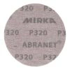 דיסקת ליטוש עגולה בצבע חום-אדמדם עם הדפס Mirka Abranet, מוצגת על רקע לבן - A round reddish-brown sanding disc with Mirka Abranet print, shown