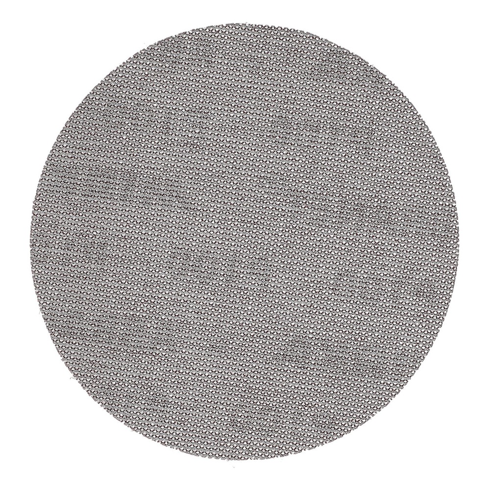 A round gray mesh sanding disc on a white background
