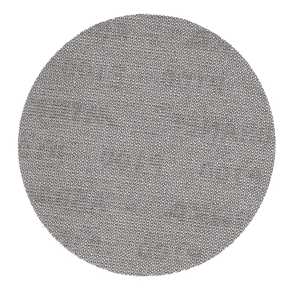 A round gray mesh sanding disc on a white background