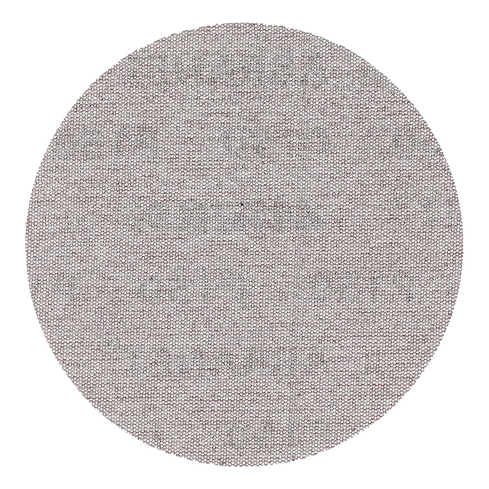 A single round sanding disc with a dense mesh texture on a white background