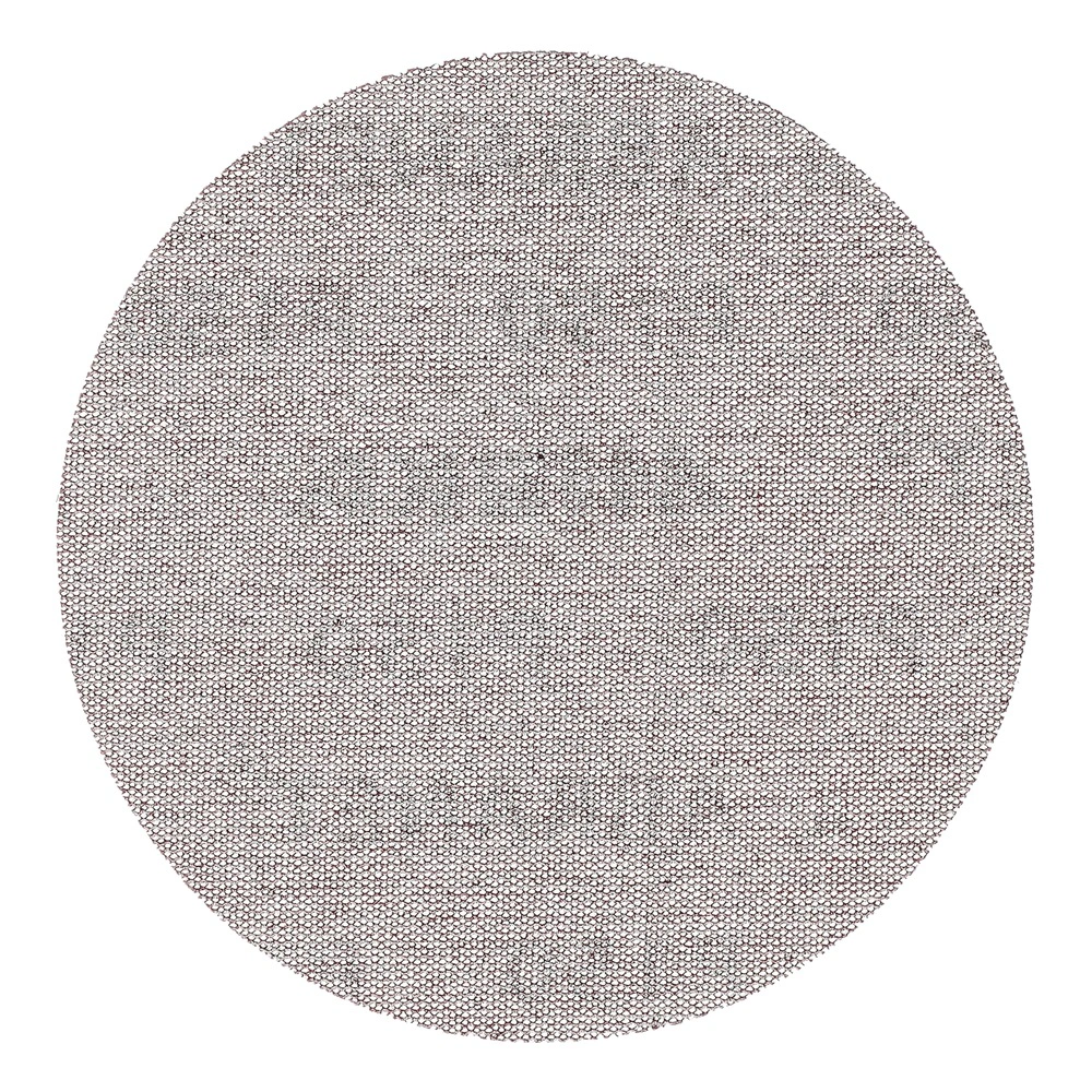 A single round sanding disc with a dense mesh texture on a white background