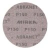 A round mesh sanding disc with black printed text on the surface