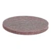 A stack of round sanding discs in a reddish-brown color on a white