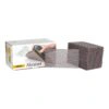 A branded product box next to a stack of sanding mesh sheets and one