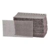 A stack of rectangular brown-gray mesh sanding sheets, with one sheet placed