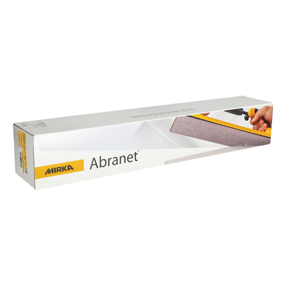 A product box for rectangular sanding strips in white and gray with printed