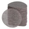 Stack of round mesh sanding discs in brown-gray, shown in close-up