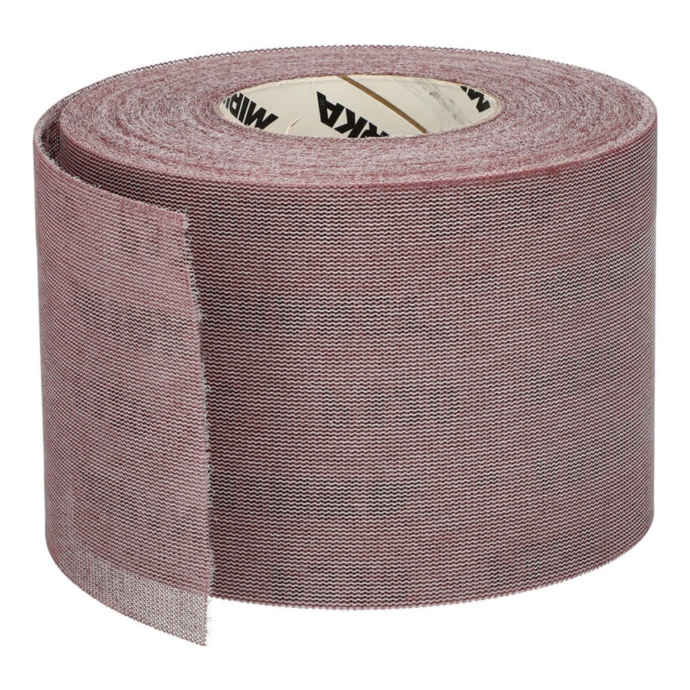 A reddish-brown mesh sanding roll shown in a front-side view on a white