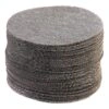 Stack of round brown-gray mesh discs, shown from the side and top on a white