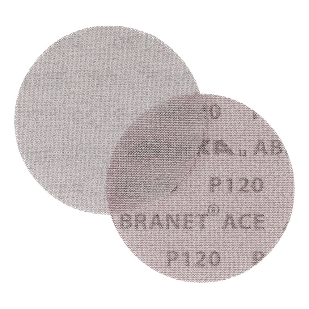 Two overlapping mesh abrasive discs on a white background, one lighter