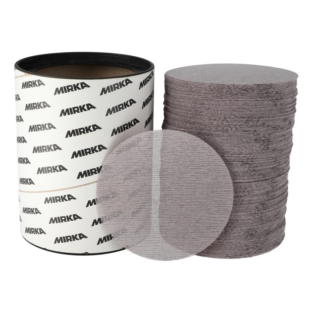 Two cylindrical packs of abrasive discs, with a stacked pile of gray discs