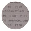 A round gray-brown mesh sanding disc in front view, with P180 and ABRANET