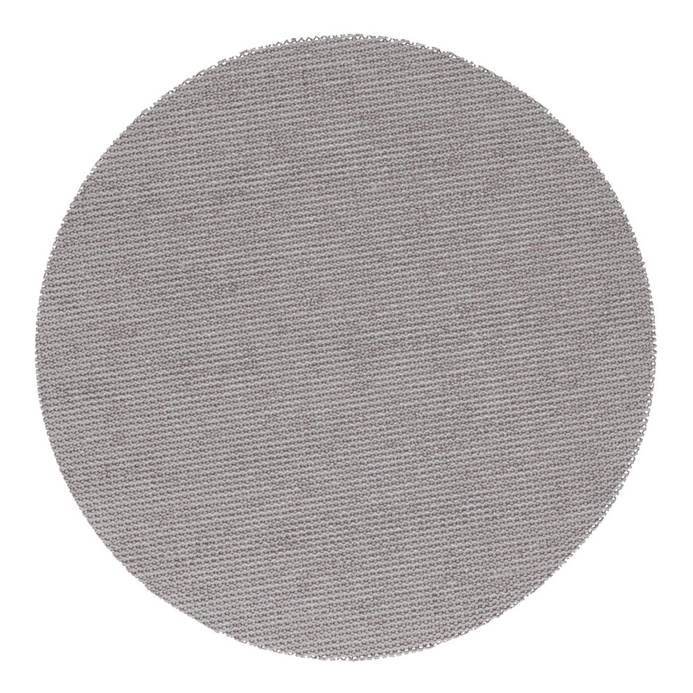 A single round mesh sanding disc in gray-brown on a white background