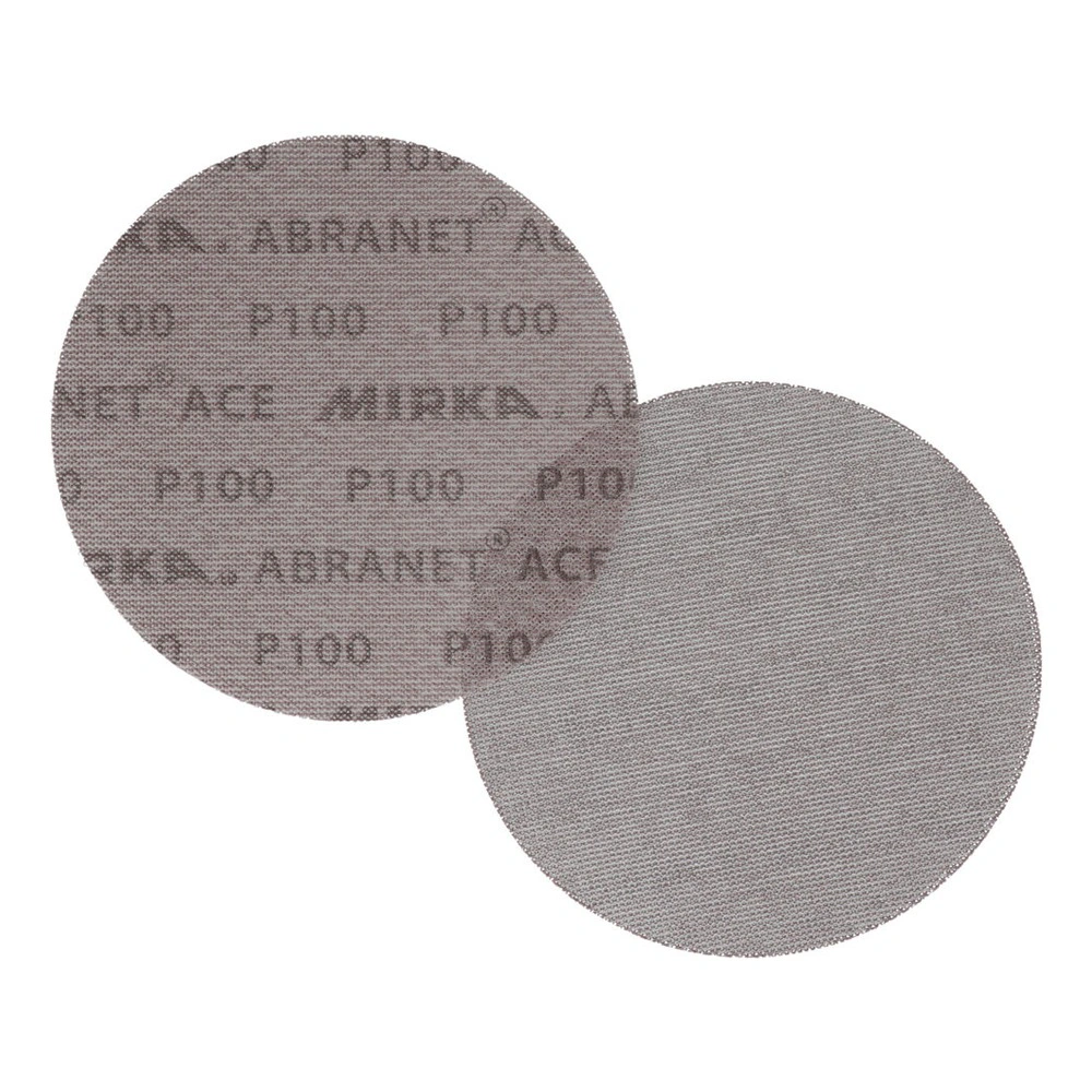 Two round sanding discs overlapping each other on a white background