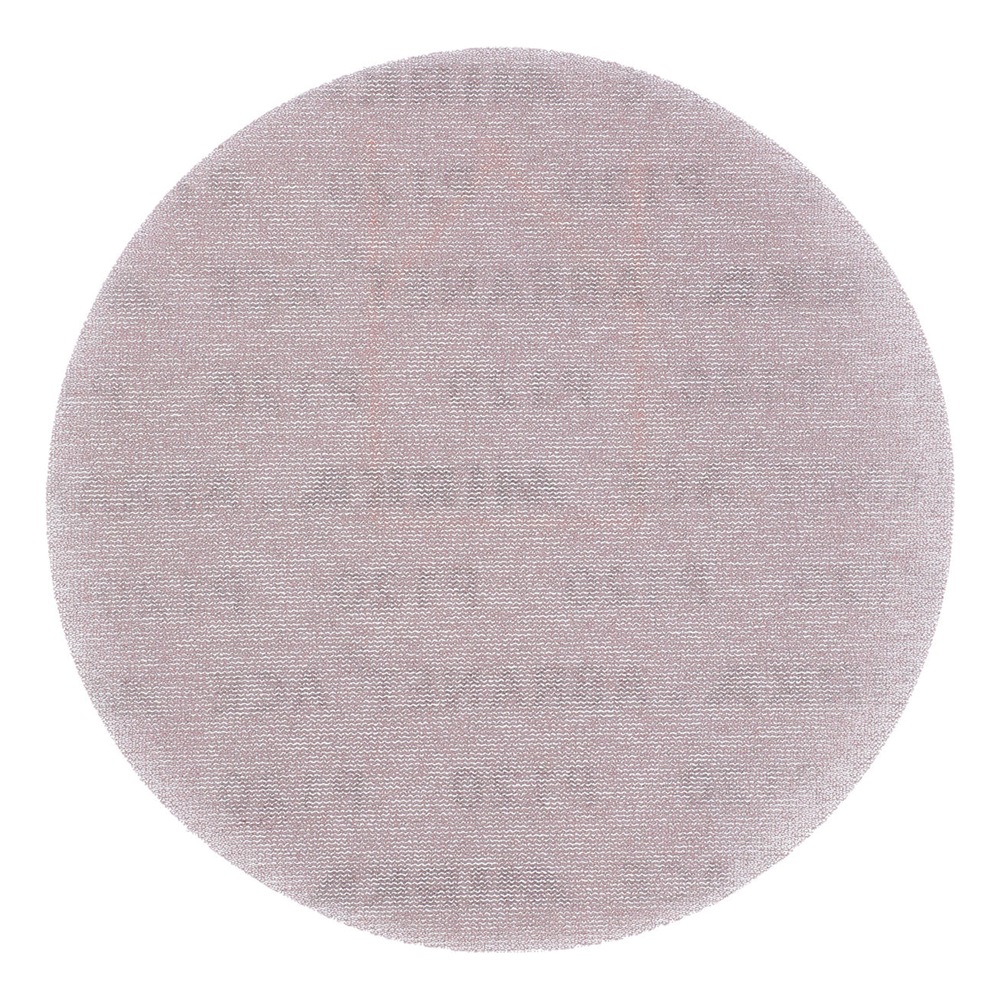 A pale pink circular mesh disc, top view on a white background